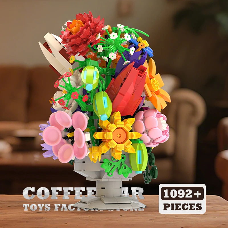 

NEW Potted Plant Model MOC Bricks Set Romantic Flowers Bouquet Building Blocks Bonsai DIY Home Decoration Children Toy Girl Gift
