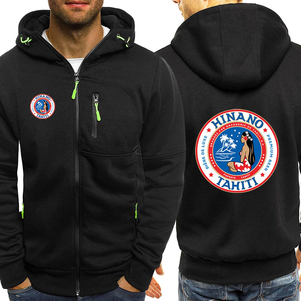 2024 Spring Autumn Men's Hinano Tahiti Beer Logo Print Fashion Solid Color Trendy Hooded Sweatshirt Cardigan Comfortable Hoodies