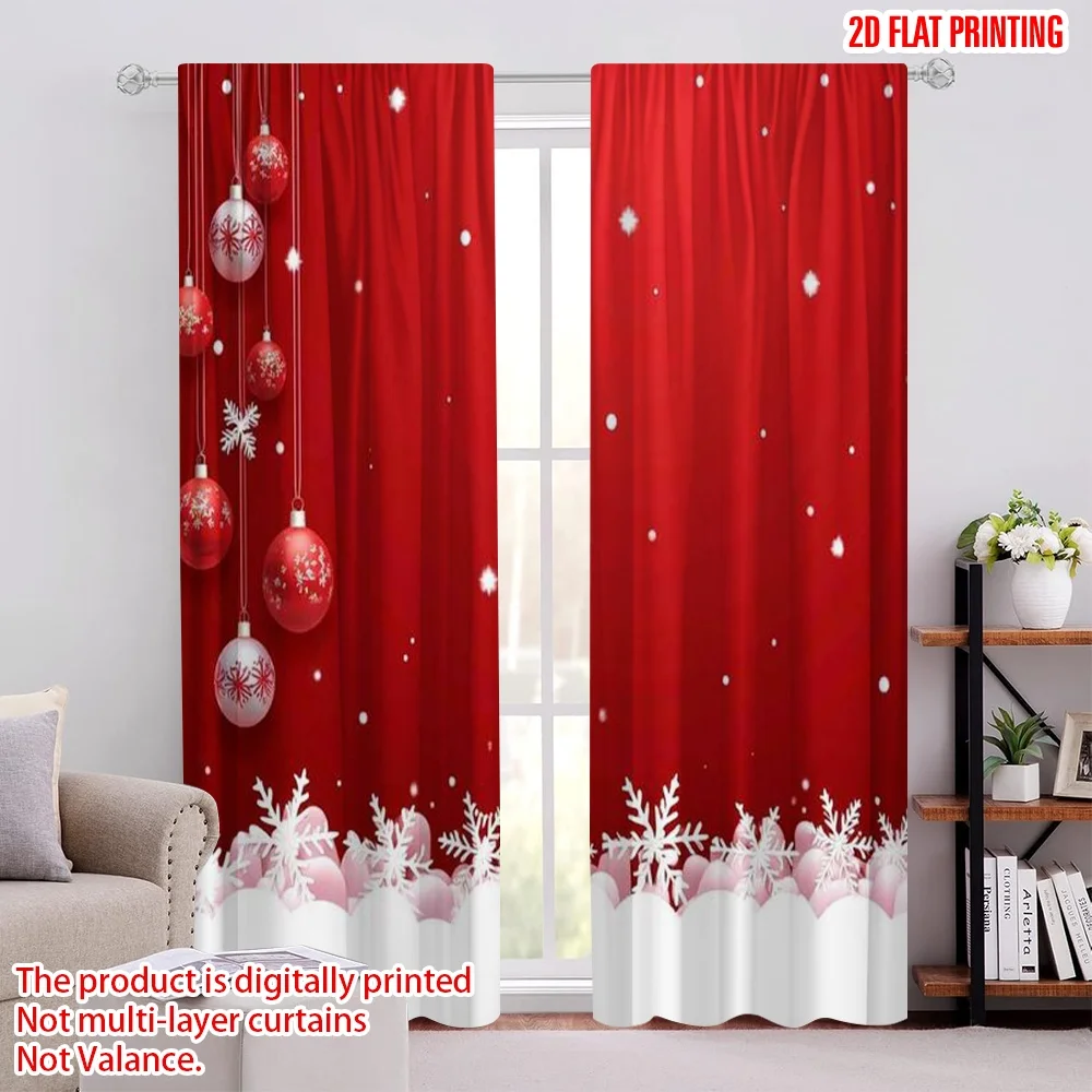 

2pcs 2D flat printing Merry Christmas Popular Window Drapes Christmas snowflakes Polyester Without Electricity 0 for Indoor