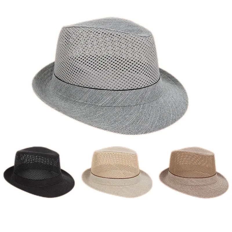 Fedoras-Chapeau melon respirant en maille pour hommes, printemps et été