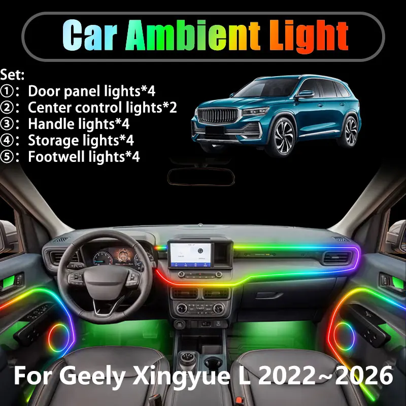 

For Geely Xingyue L Monjaro 2022~2026 SUV 2/18 in 1 Car ambient lighting Led trunk interior led lights USB RGB Ensemble Streamer