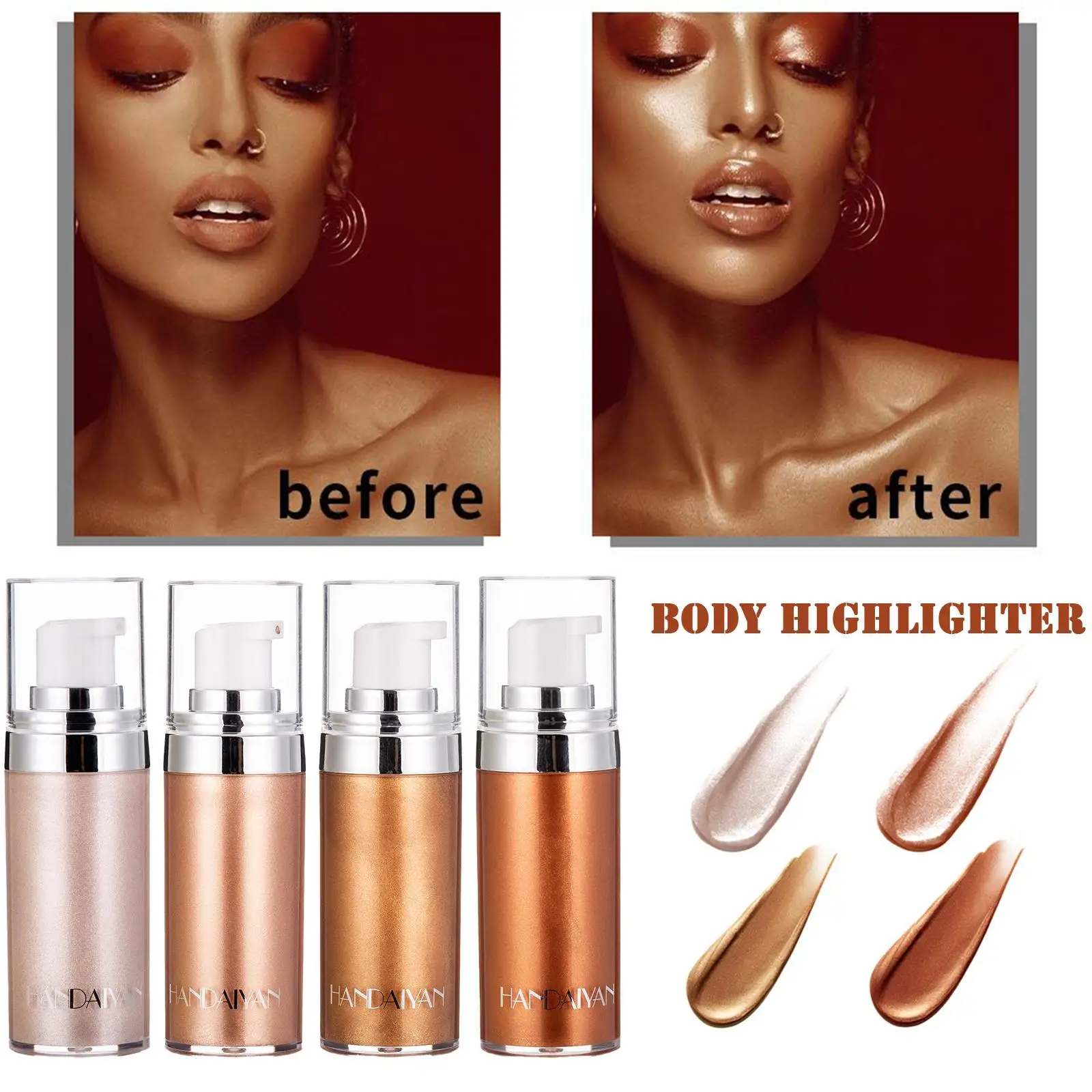 New 4Colors Liquid Body Highlighter Long-lasting Shine Brighten Glitter Shimmering Body Cream for Women T1J4