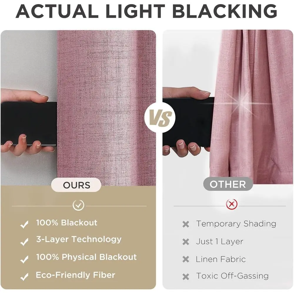 96 panneau de rideau occultant isolé thermique rose clair avec œillets pour chambres à coucher