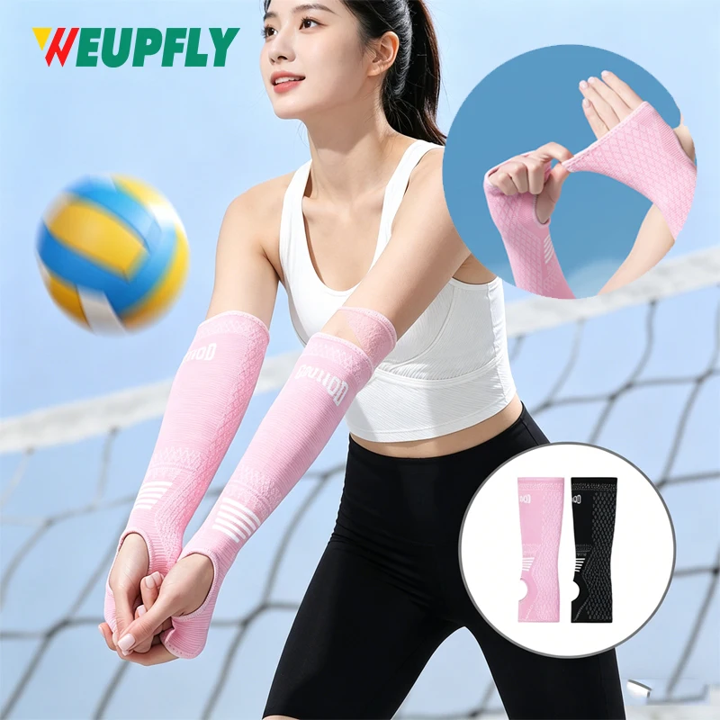 

1Pair Outdoor Sports Sleeve Arm, Fingerless Gloves for Women Knit Thigh High Striped Arm Warmer Thumb Hole Stretchy Gloves