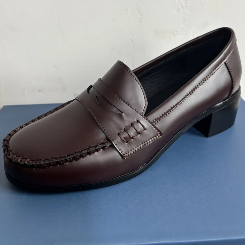 Comfortable Women\'s Flats Loafer Shoes Genuine Leather Casual Big Size 45 Black Brown Oxfords Chunky Shoes Slip On Handmade