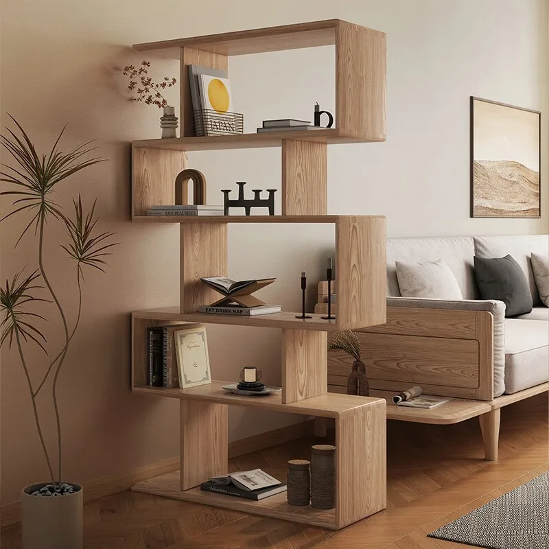 رف كتب كامل من خشب الرماد قابل للتخصيص من الأرض إلى السقف على الطراز الياباني وخزانة كتب منزلية وخزانة بسيطة