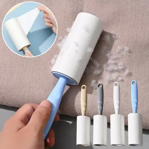 Portable Tearable Adhesive Roller with Handle Reusable Clothes Pet Hair Remover Brush Household Sticky Cleaning Tool Lint Roller