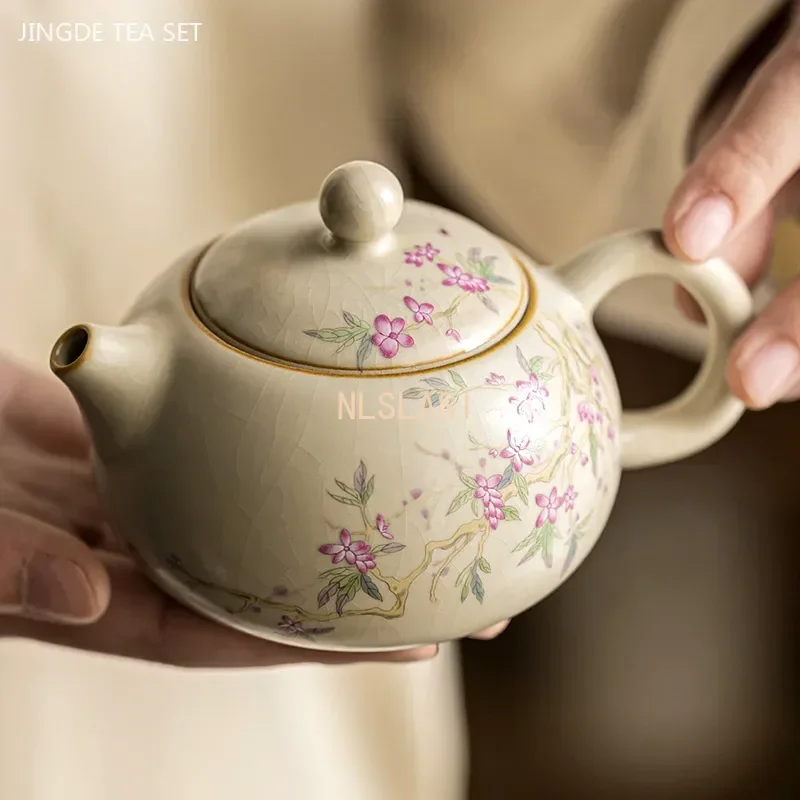 

160ml Ru Kiln Ceramic Teapot Handmade Porcelain Xishi Beauty Kettle Chinese Portable Ice Crack Glaze Tea Maker Custom Teaware