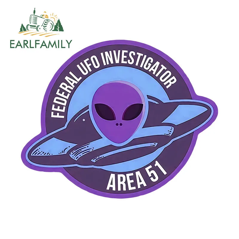 EARLFAMILY 13cm x 10.5cm Federal UFO Investigator Car Sticker UFO Area 51 Space Laptop Decal Funny Car Styling Vinyl Graphics