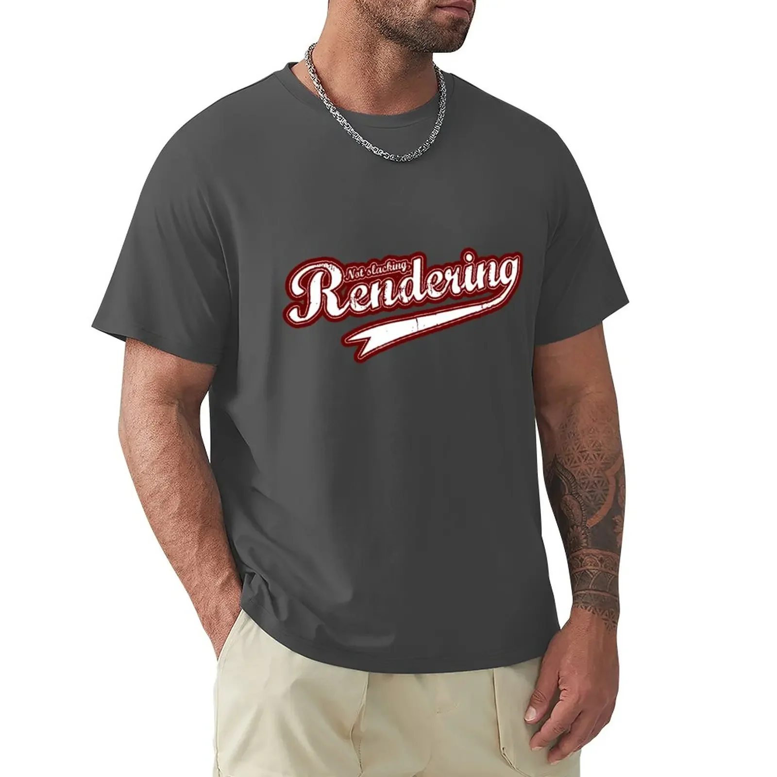 Not slacking, Rendering T-Shirt vintage anime shirt oversized t shirt blacks men clothings