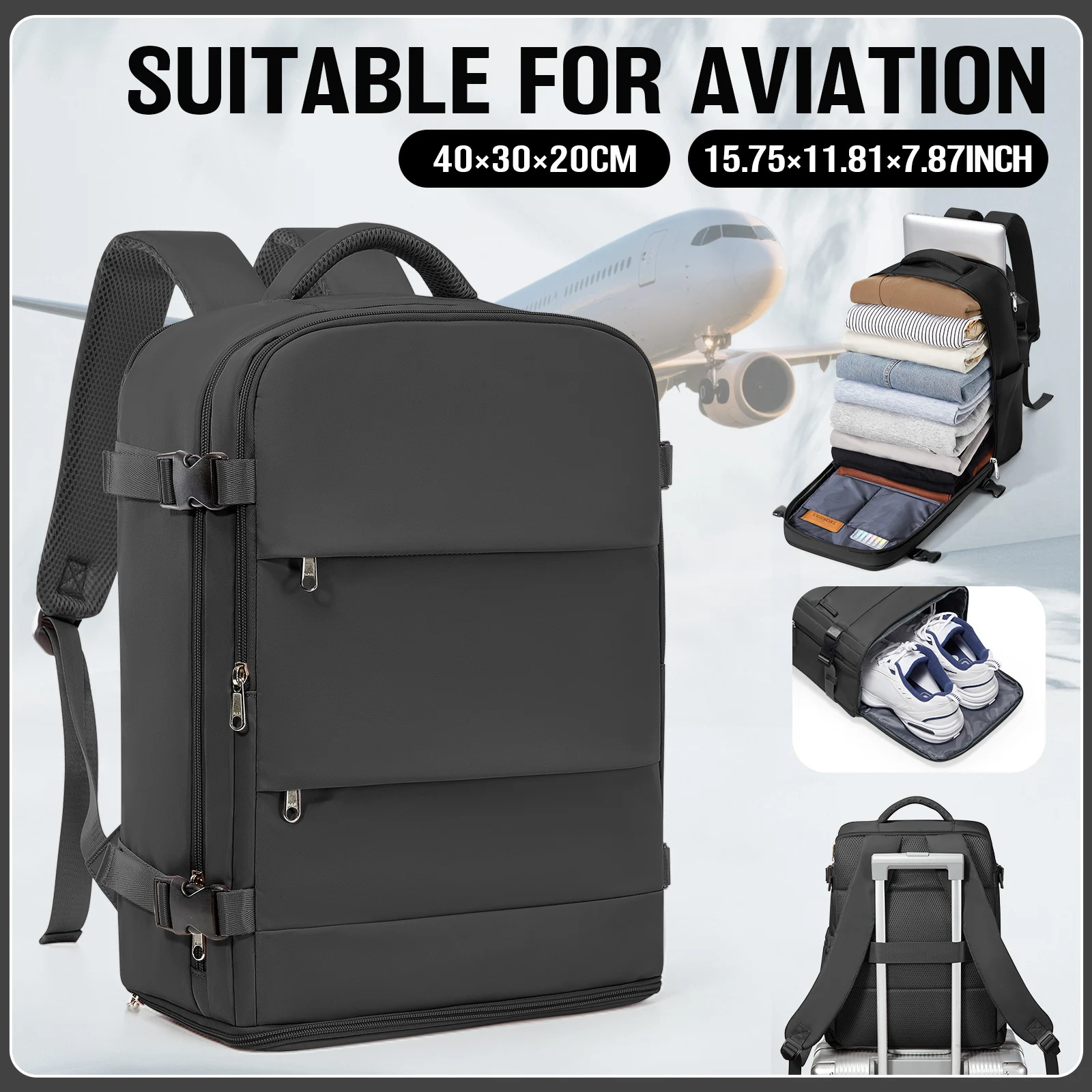 Ryanair 40x30x20 سنتيمتر حقيبة سفر طائرة حقيبة السفر ، حقائب اليد المقصورة على ظهره حمل الرجال النساء 15.6 بوصة حقيبة لابتوب #1