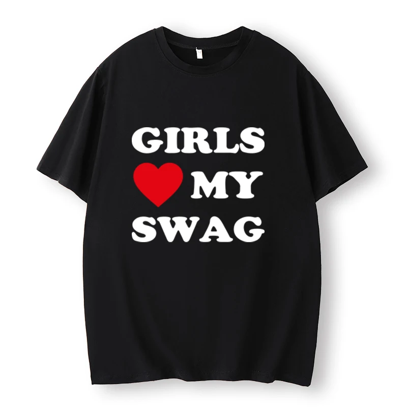 Ragazze Love Heart My Swag T-Shirt divertente lettera stampata donna/uomo Black Tee Y2k estetica Cool Boy Girl maglietta Oversize Harajuku