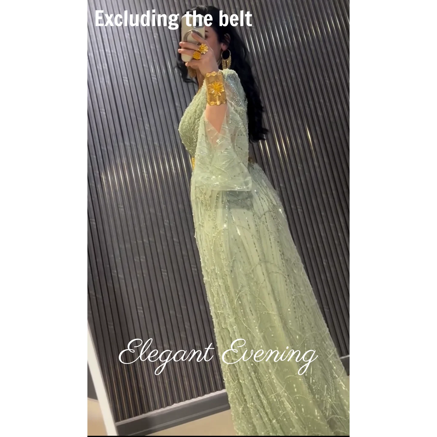 Vestidos de festa à noite com miçangas verdes, mangas compridas, lindo temperamento, vestido de baile, arábia saudita, vestido de casamento feminino personalizado
