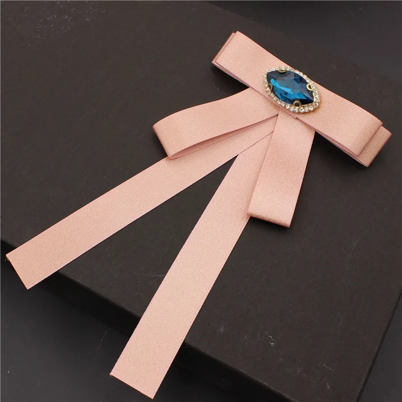 

Korean Fashion Fabric Bow Tie Rhinestone Crystal Brooch College Style Shirt Collar Pins Necktie Jewelry Gifts for Women Men