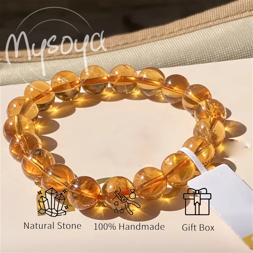 

Браслет из натуральных желтых цитриновых бусин MYSOYA премиум-класса с подарочной коробкой, подарок на день рождения, подарок на День святого Валентина, подарок на годовщину