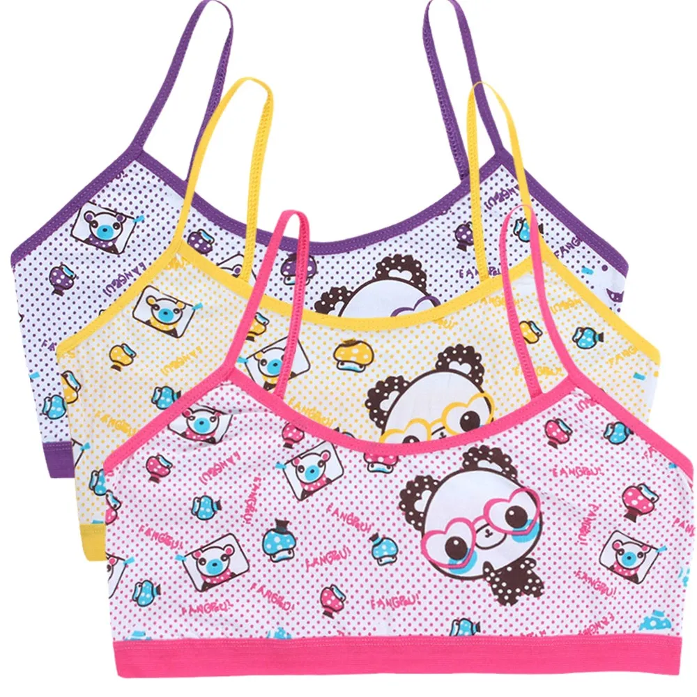 3pcs Hot Purbery Girls Vest Bras Cute Cartoon Teenage Young Children\'s Seamless Underwear Tube Tops Students Sports Training Bra