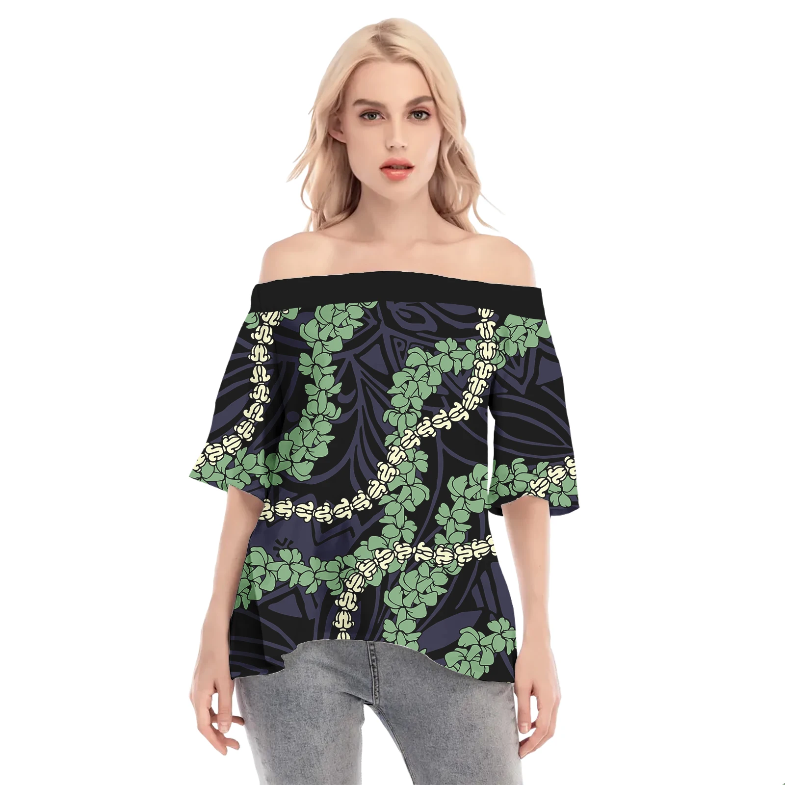 Polynesian Tribal Samoa Fiji custom Print Logo Design Trend Lady Summer Loose Casual Short Sleeve Floral Blouse Tops