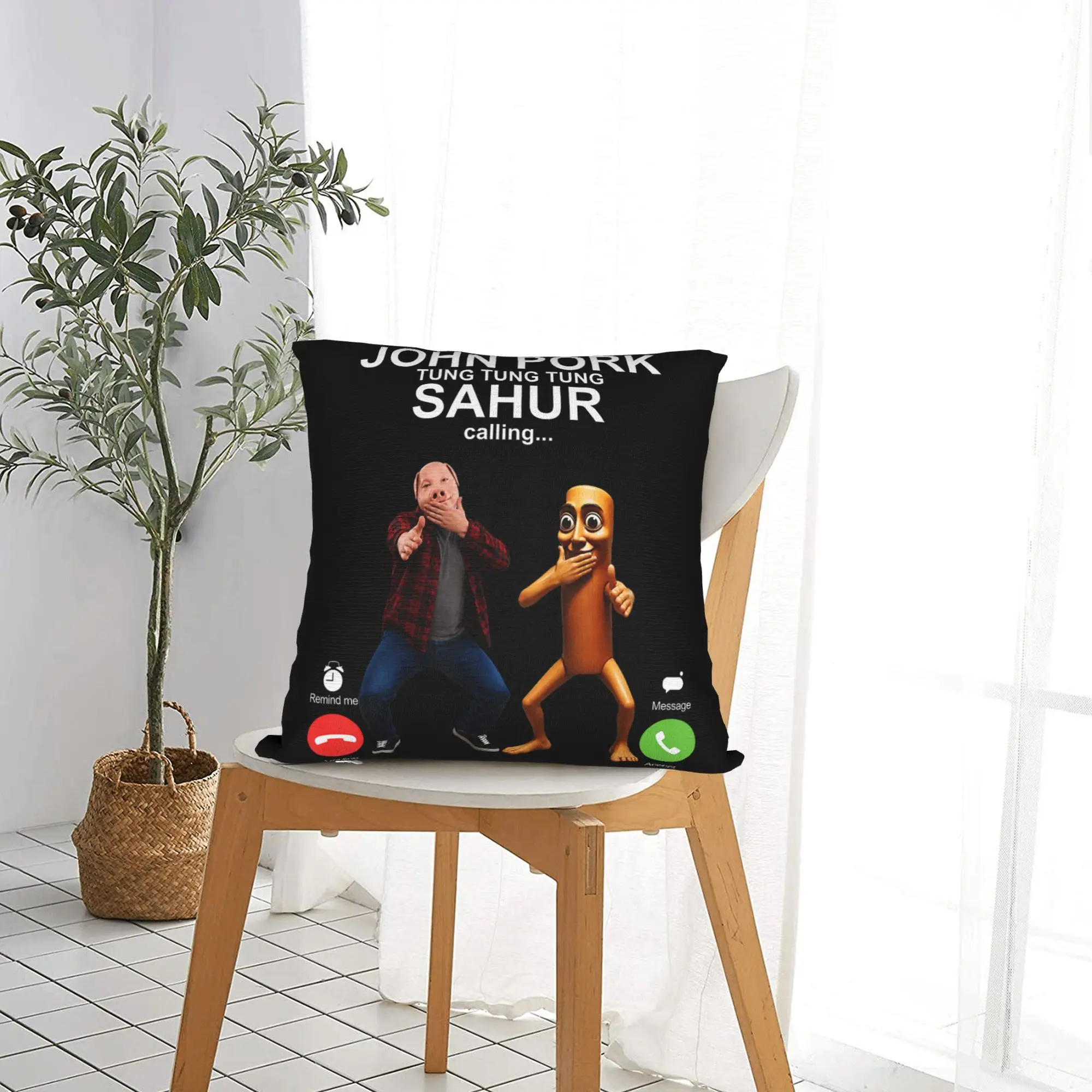 John Pork and Tung Tung Tung Sahur is Calling Scuba Dance Pillowcase Printing Cushion Cover Decoration  Throw Pillow Case Cover