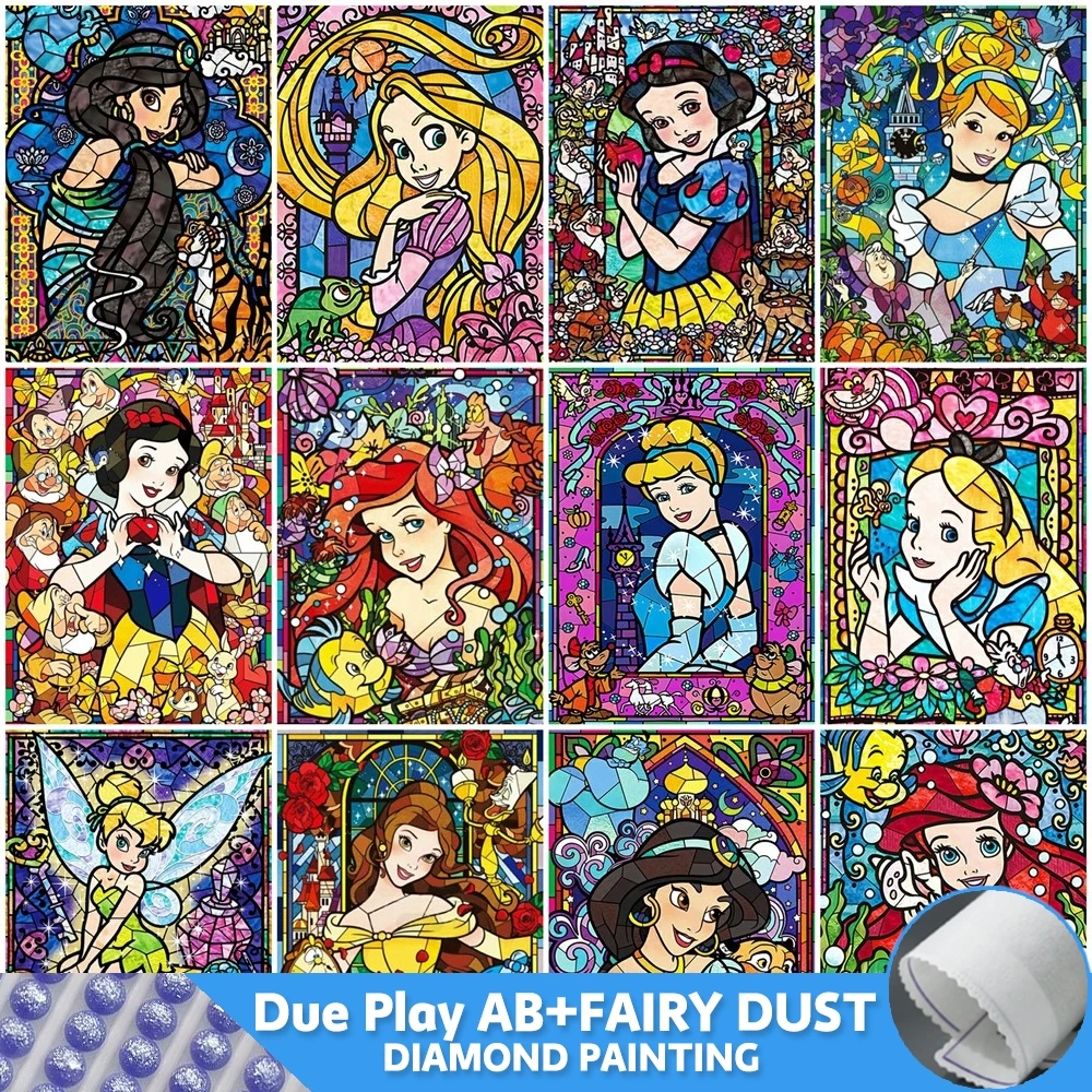 Fairy Dust Disney Princess Stained Glass Diamond Painting Mosaic Snow White 5D TinkerBell Alice In Wonderland Home Decor Art