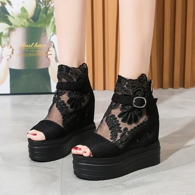 

Летние женские босоножки на платформе 10 см с кристаллами и пряжкой, на танкетке, с увеличенной высотой каблука, на молнии, с открытым носком, на шнуровке, дышащие