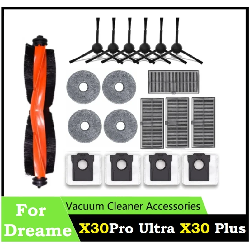 

19PCS Replacement Spare Parts For Dreame Bot X30pro Ultra X30pro Plus Robot Vacuum Cleaner Main Side Brush Filter Mop Dust Bag