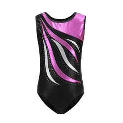 Gymnastics Dancewear Jumpsuit for Girl Kids Sleeveless Shiny Rhinestone Metallic Ballet Dance Leotard for Ice Skating Bodysuit