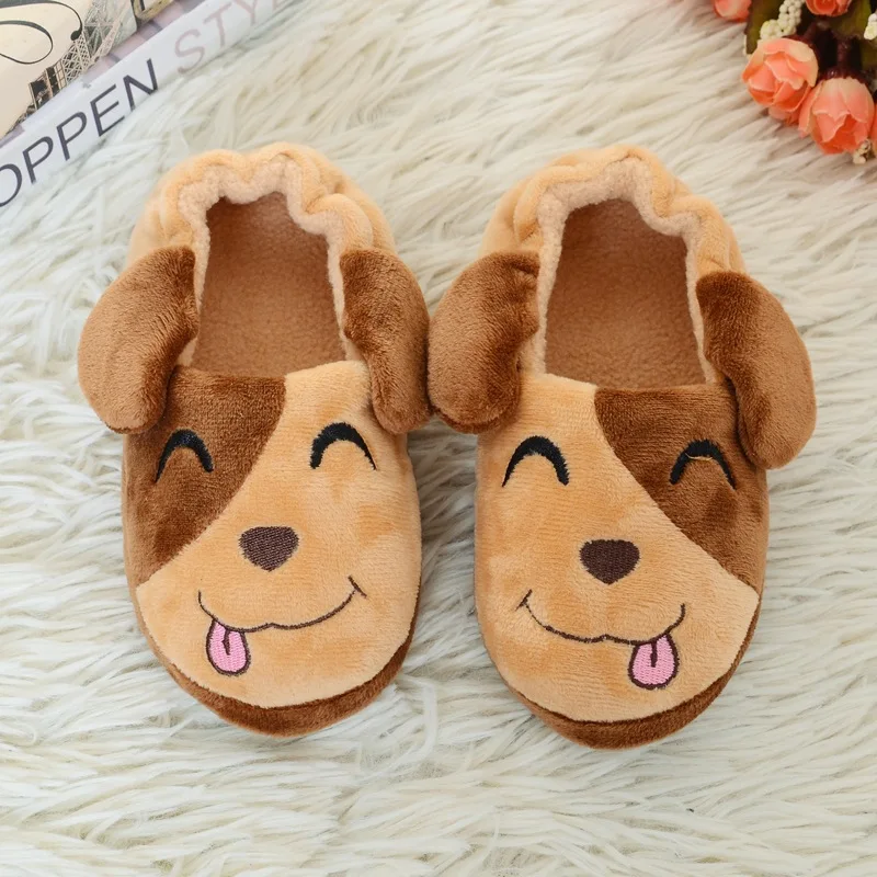 New Fashion Toddler Boys Slippers for Winter Baby Loafers Plush Warm Cartoon Dog Rubber Sole Children Home Shoes House Footwear