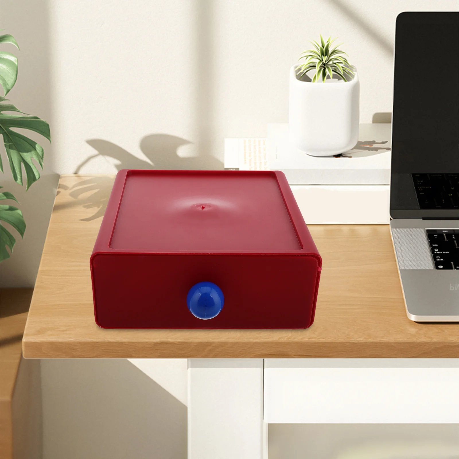 Desktop Organizer Box Red Plastic Drawer Style Stackable Multi Functional Storage Bin for Student Dormitory Office Desk