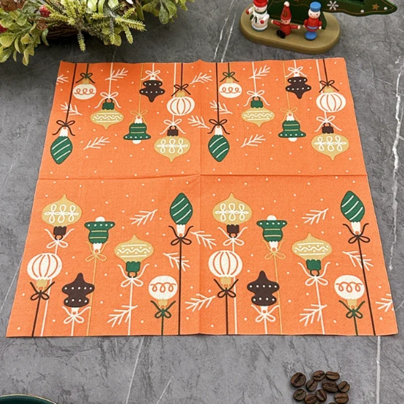 Orange Christmas Lights Printed Napkins Square Christmas Party Decoration Coloured Wood Pulp Paper Towels 20 Sheet Paper Napkins