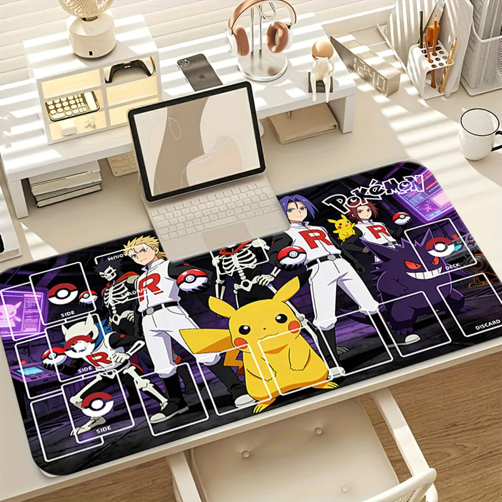 Team Rocket Pikachu Gengar Pokemon TCG Playmat, Large Extended Gaming Mouse Pad, Non-Slip Desk Mat for Card Game Gamer Office