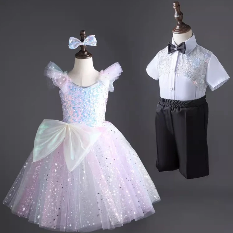 

Детская балетная фатиновая юбка, костюм для выступлений, милое платье принцессы с блестками для девочек, балетный наряд для детского сада