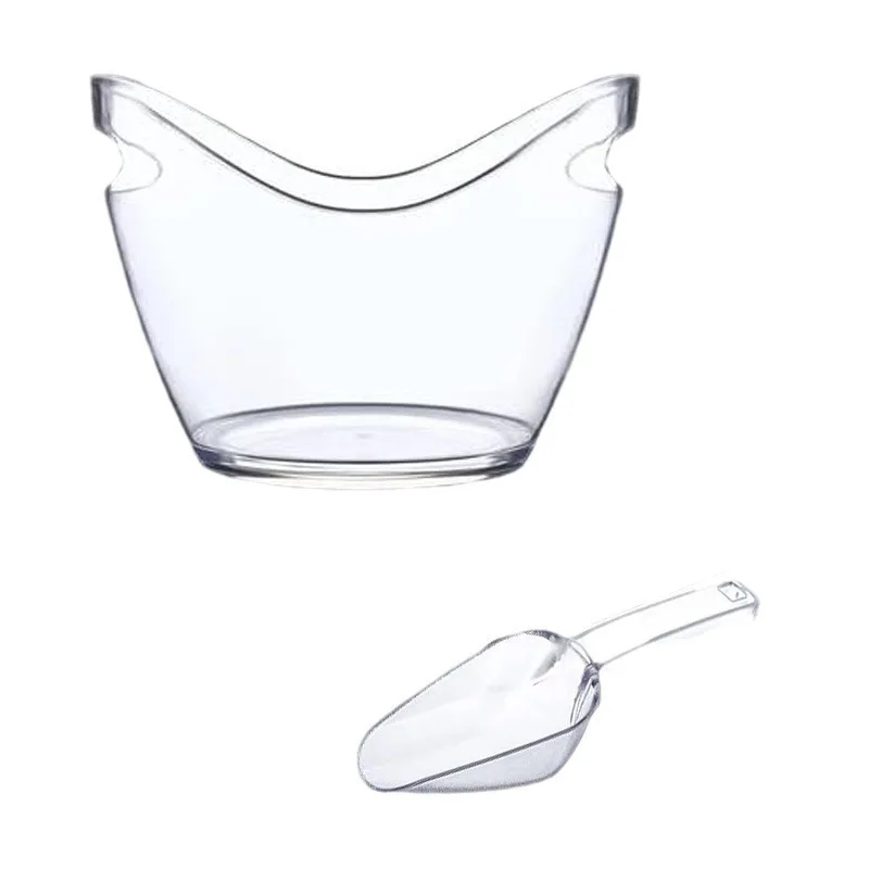 واضح 4L دلو للثلج مجرفة الثلج حوض المشروبات البلاستيكية للنبيذ الشمبانيا كوكتيل بار المحمولة سلة تخزين الفاكهة للحفلات