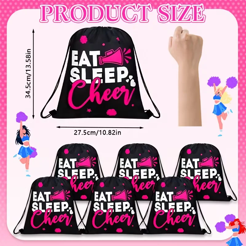 6Pcs Cheer Drawstring Backpack, Multipurpose Bag for School, Shopping, Party Holiday, Ideal Gift for Friends