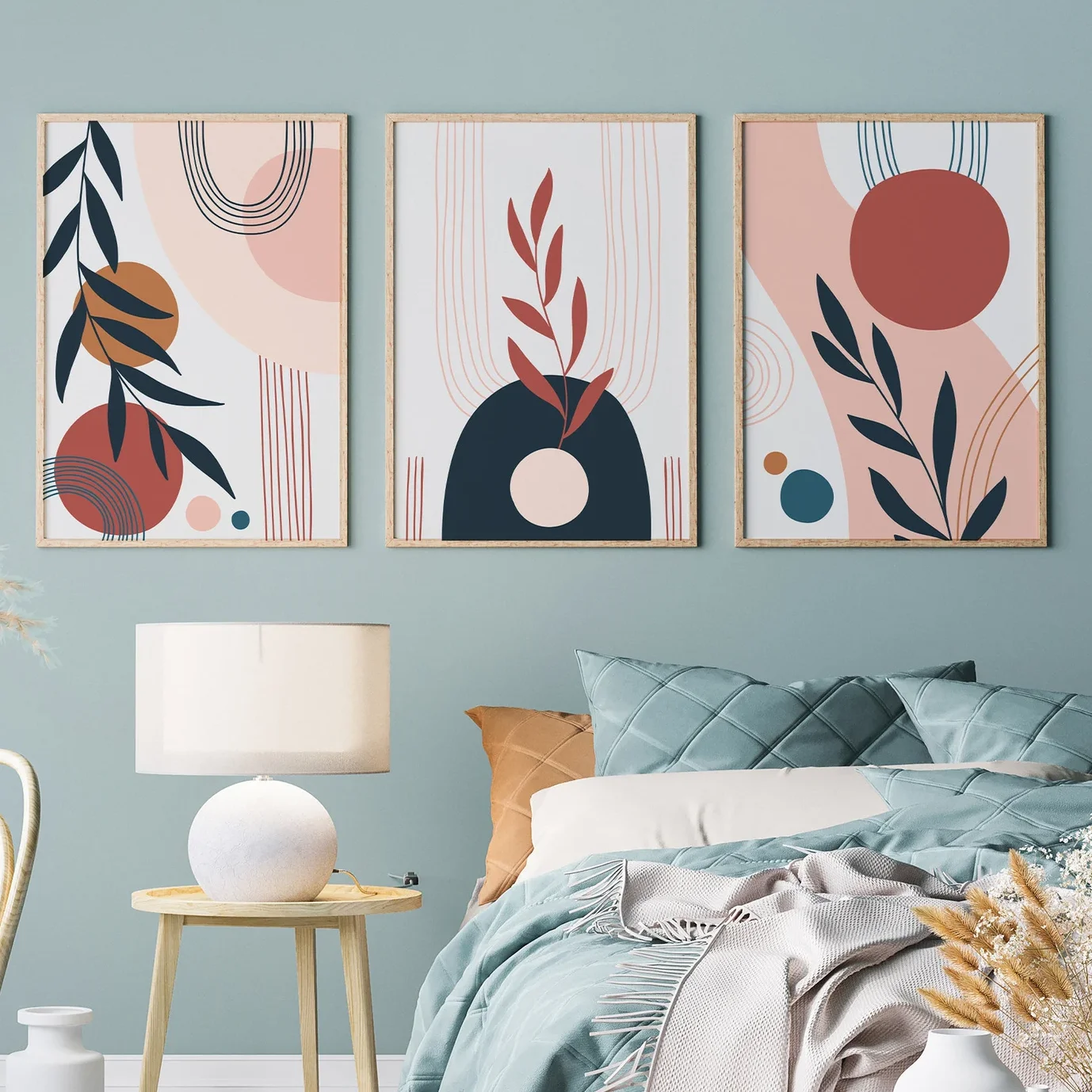 3-teiliges Boho Natur Poster Set Minimalistische Wandkunst Plastik-Linienmuster Wanddekoration Leinwandgemälde für Raumdekoration Wohnkultur
