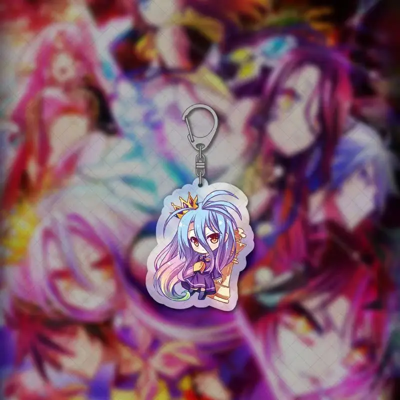 Милый акриловый брелок для ключей с аниме NO GAME NO LIFE Shiro SD, брелок с ремешком и фигуркой, подвесные аксессуары, брелок