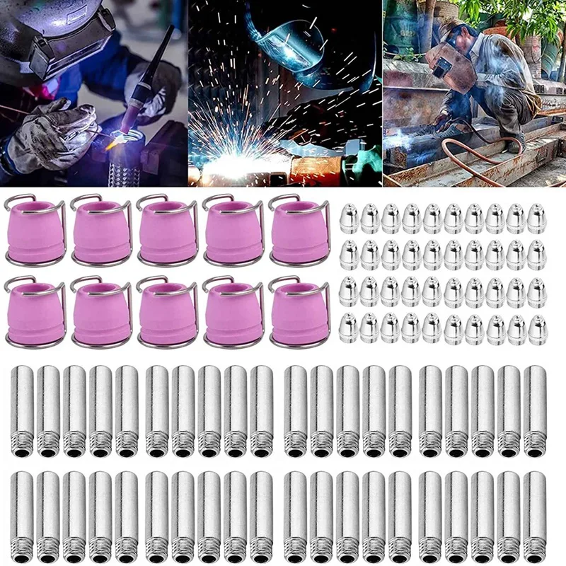 Hot AG-60 SG-55 WSD-60P 100Pc Plasma Cutter Accessories,Electrode Nozzles Cup Set, Replacement Kit For Steel Welding Machine