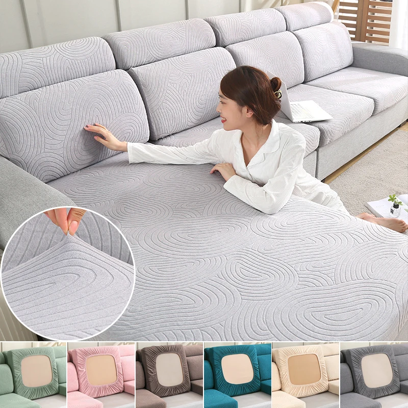 Jacquard Sofa Seat Cushion Cover Tree Ring Pattern New Seat Slipcover Thicken Elastic Couch Cover Removable Protector Kids Pet