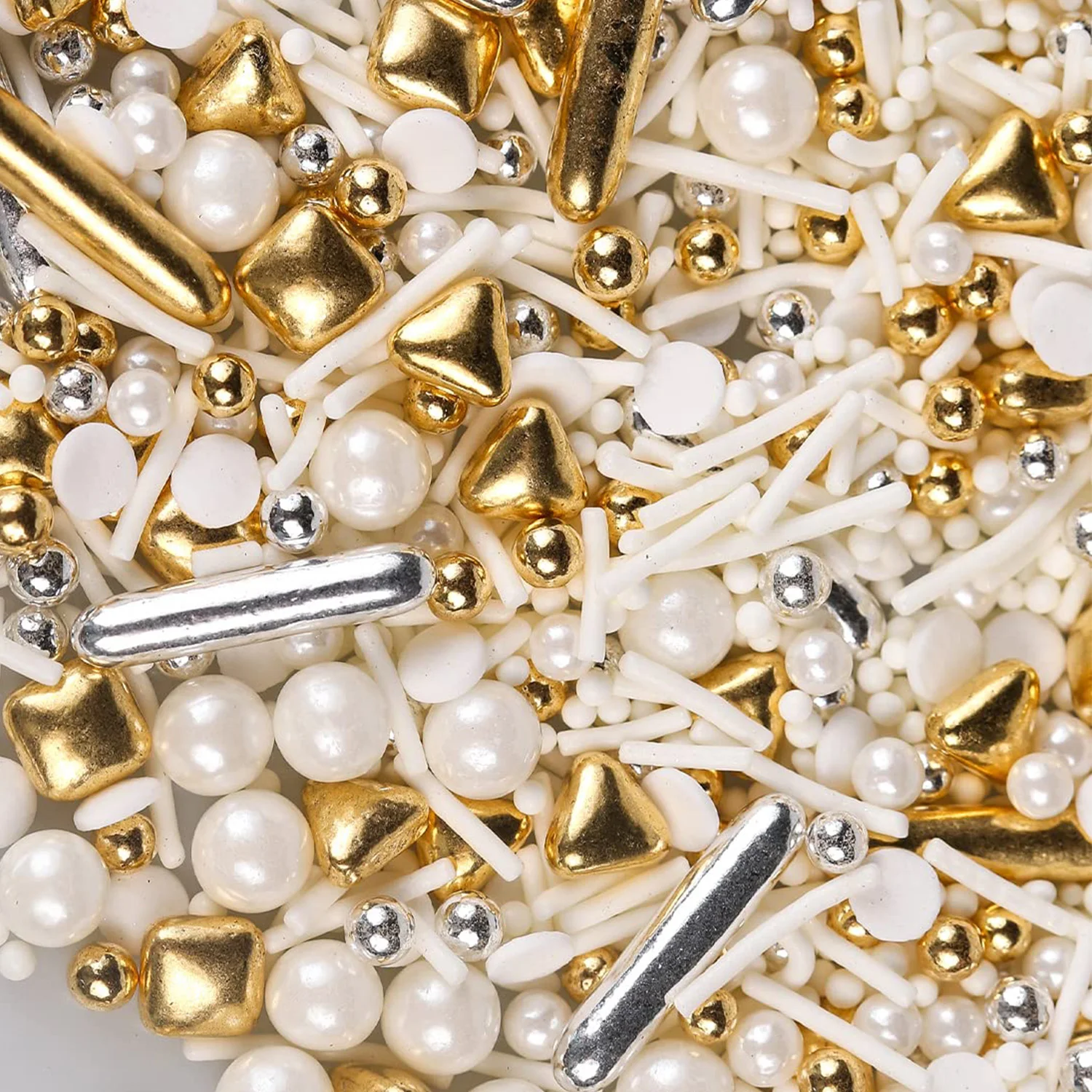 White Deluxe Gold Pearl Sprinkles for Cake Cupcake Decorating,Mix Size,Ice Cream,Cookie Decor - for Wedding Party Celebrations