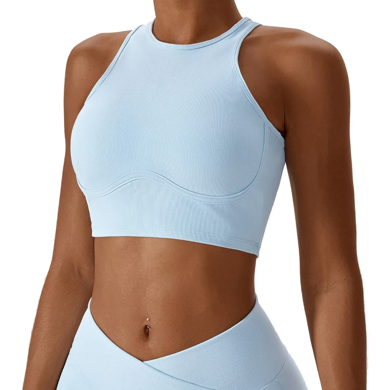 Al feminino roupas esportivas cortar volta yogo sutiã anti-choque com nervuras colheita tanque superior correndo fitness esportes treino colete mulher underwea