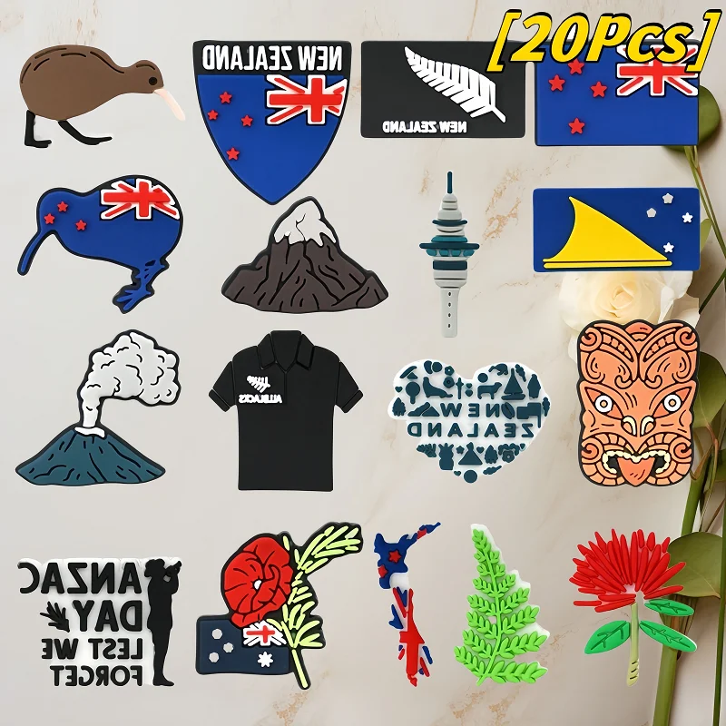 20 قطعة من الزلاجات الفقاعية للأحذية ذات الطابع النيوزلي، الصنادل، زهرة الطيور، النمط البركاني، دبابيس الأحذية البلاستيكية التمساح