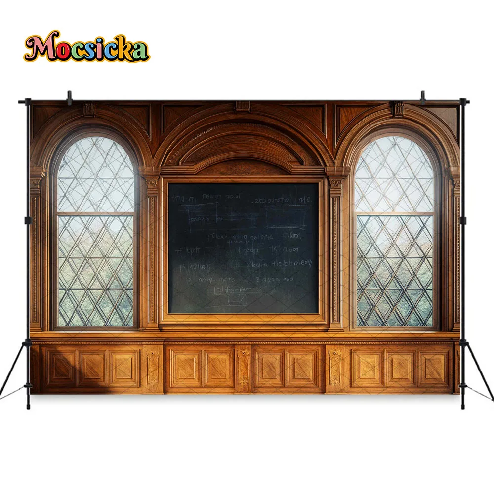 학생 사진 촬영을 위한 Mocsicka 학교 복귀 배경 책장 칠판 교실 배경 어린이 휴일 파티 사진 스튜디오