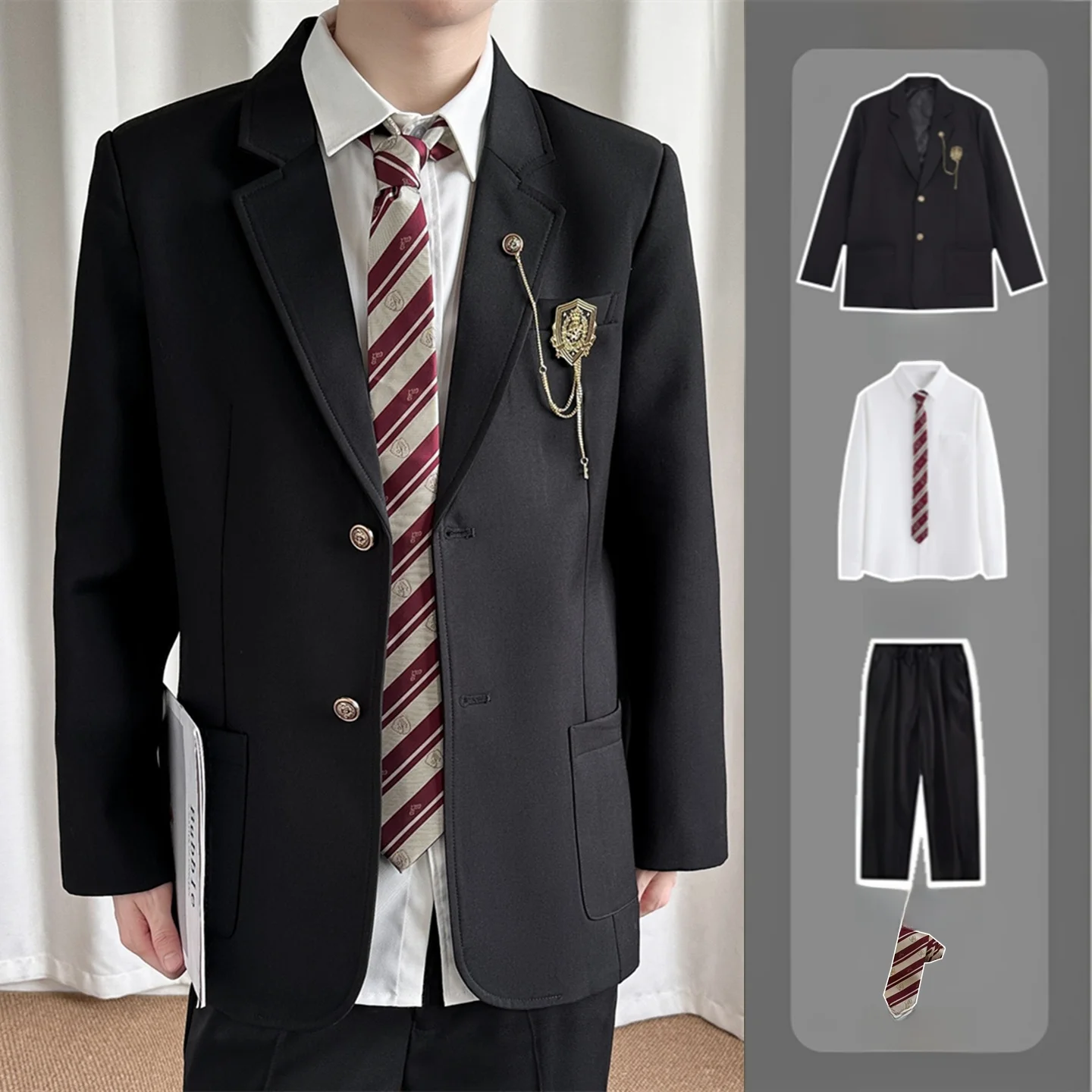 

Костюмный комплект для мальчиков: нарядная одежда для выпускного, повседневный свободный крой, длинный рукав, круглый подол, молодежный стиль