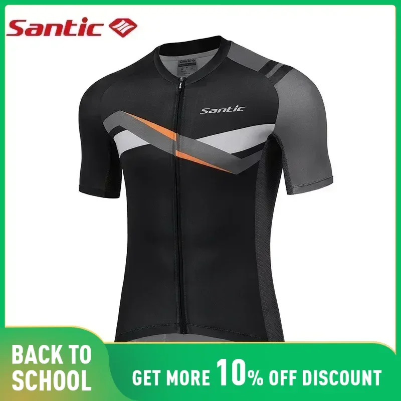 Santic Men Cycling Short Sleeve Summer MTB Bike Shirts Full Zipper Breathable Quick Drying Skin Friendly Clothing Asian Size