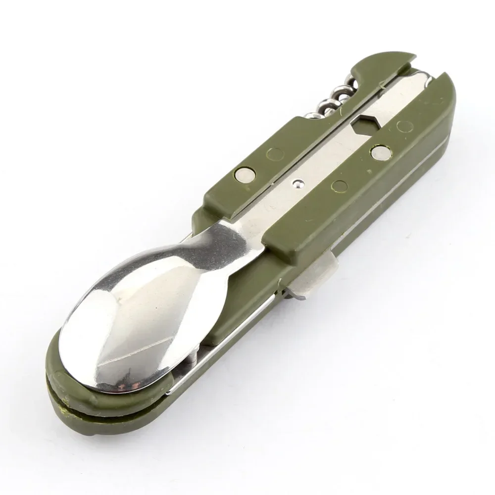 2 PCS Outdoor Camping Portable Stainless Steel Fork and Spoon Combination Folded and Disassembled Multifunctional Knife