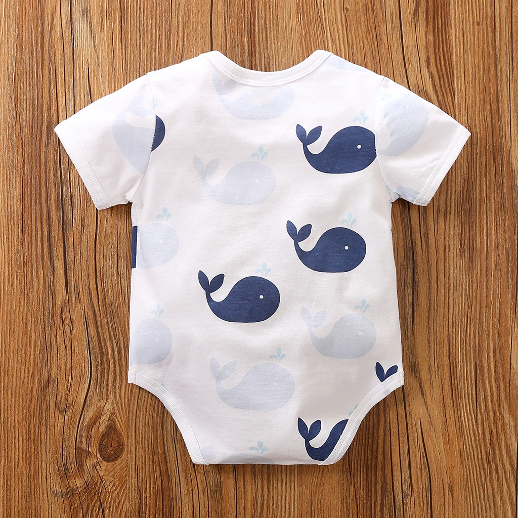 Newborn Boys And Girls Baby Jumpsuit Casual Cute Cartoon Fashion Whale Summer Comfortable Cotton Short Sleeved Baby Jumpsuit