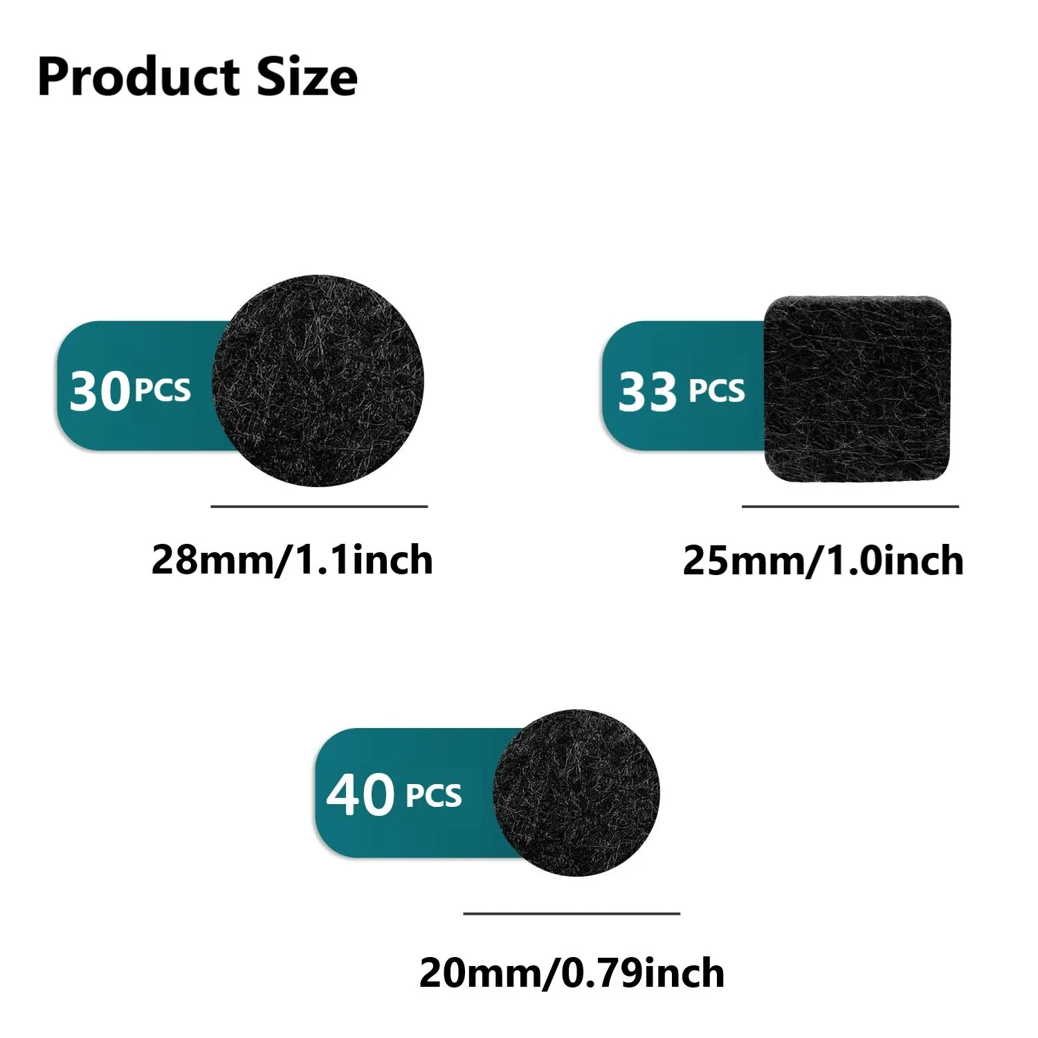 Pack of 103 Self-Adhesive Felt Gliders Black 3mm Thick Furniture Chair Gliders - Non-Slip Floor Protectors