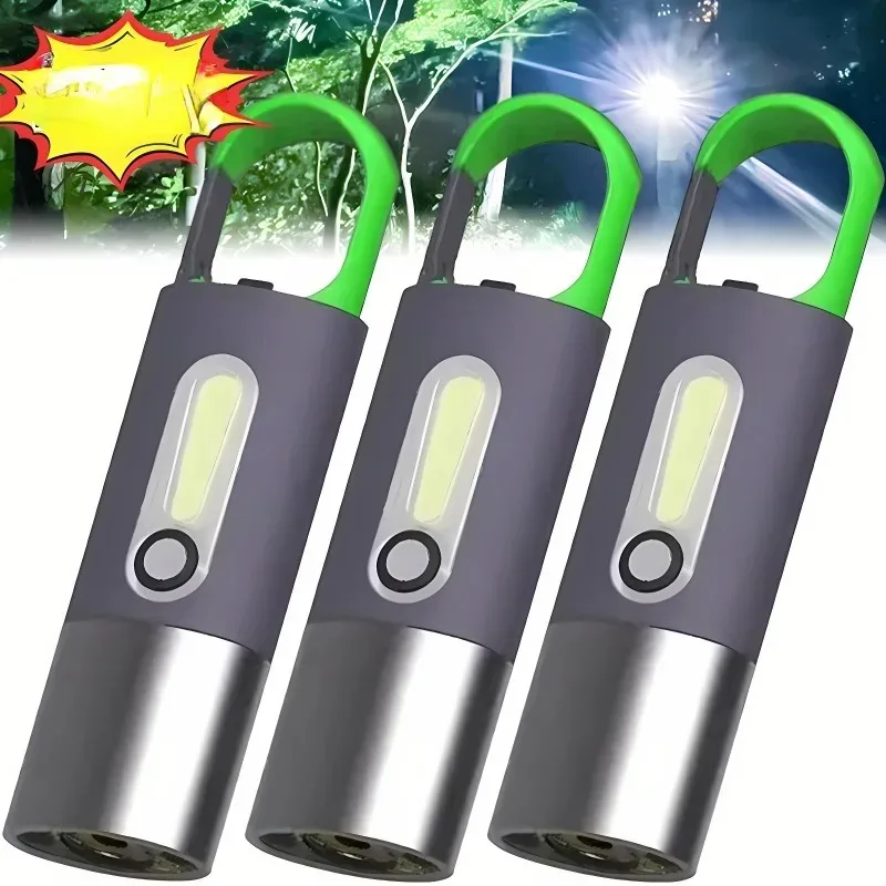 Portable Mini Strong Light Flashlight USB Rechargeable KeyChain Work Light Outdoor Camping LED Flashlight Waterproof Torch Lamp