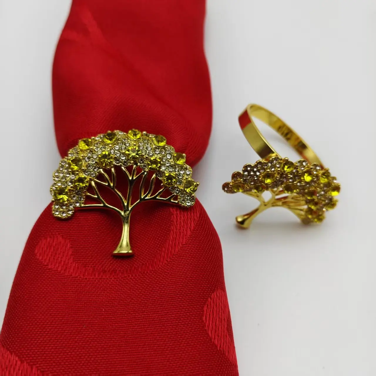 Golden Wishing Wealth Tree Alloy Napkin Buckle Inlaid with Diamond Flowers Napkin Ring Table Tableware Mouth Cloth Ring