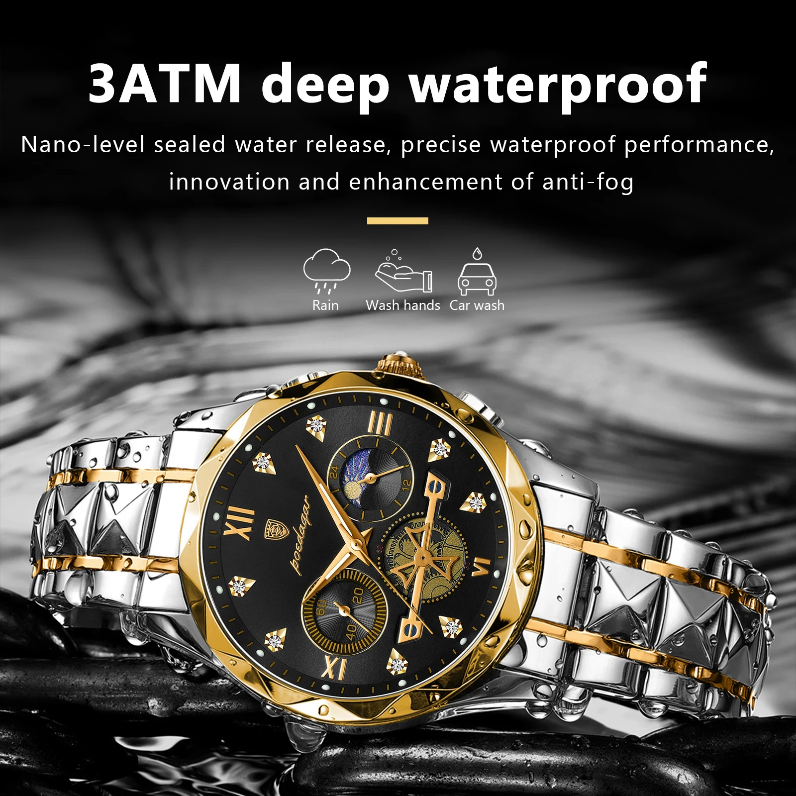 POEDAGAR Luxury Business Man Watch Stainless Steel Chronograph Quartz Men Clock Waterproof Luminous Casual Fashion Men's Watches