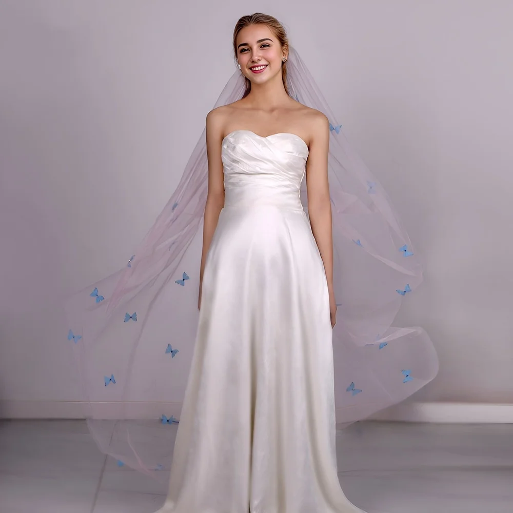 Voiles de mariage princesse avec appliques papillon, une couche, longueur de valse, bord appliqué avec peigne, accessoires sur mesure pour patients